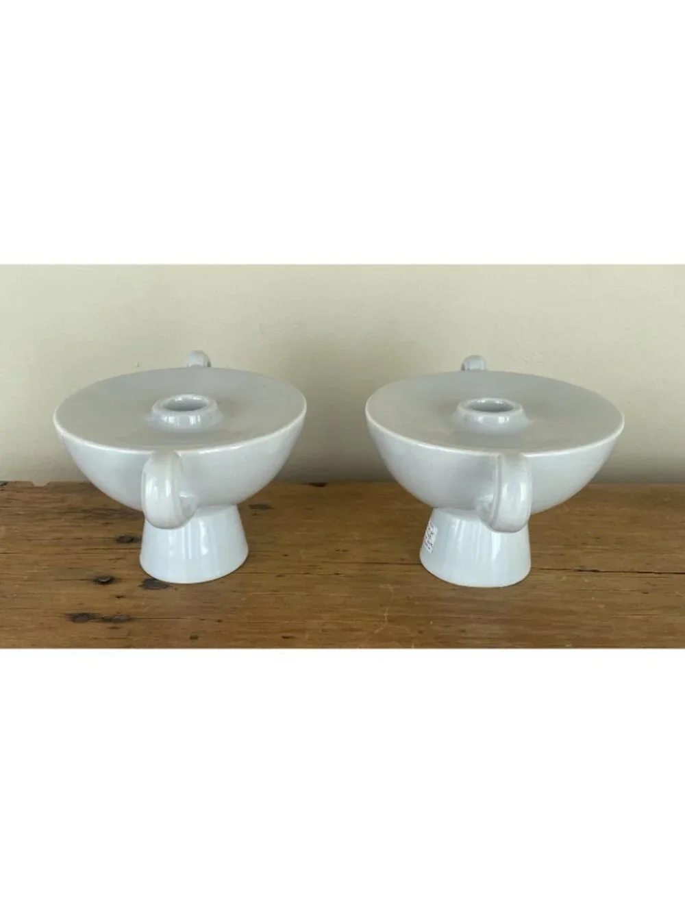 Matching MCM Haeger Pottery Candlesticks Grayish White 7.5” Width 4” Height